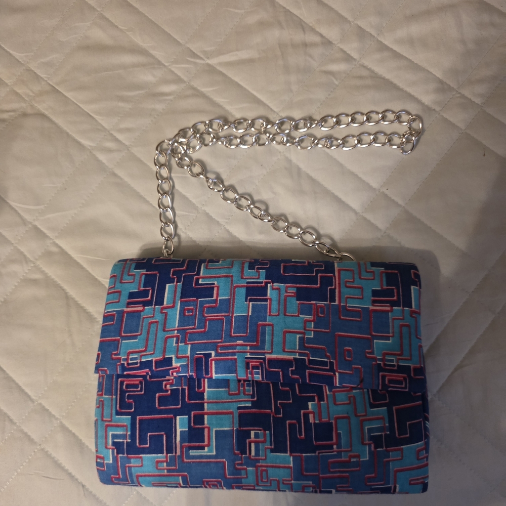 Geometric Blue and Pink Chain Shoulder Bag